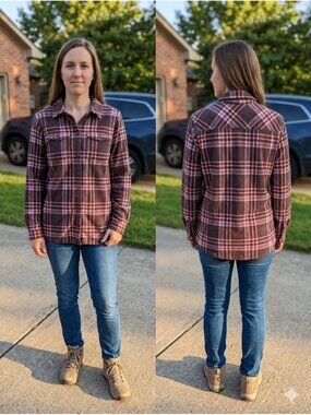 Eddie Bauer Women's Plaid Fleece Button Down Shirt Jacket Medium Shacket